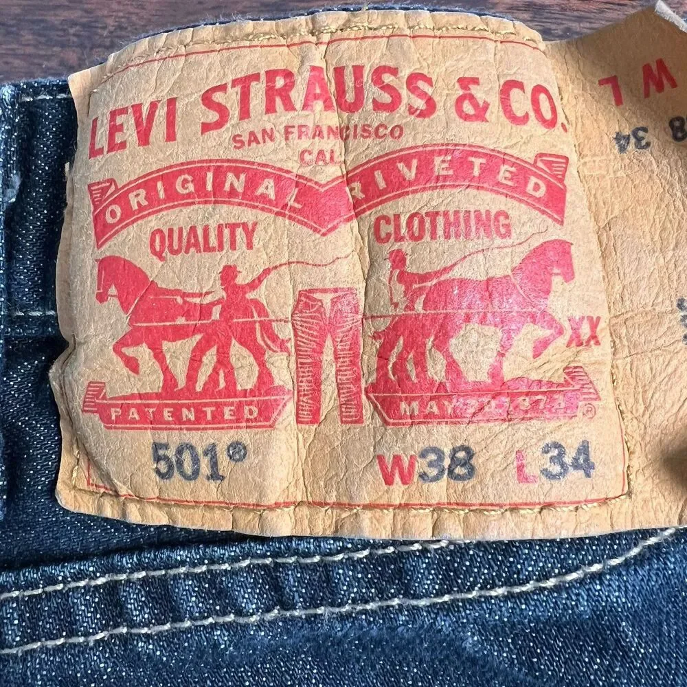 Levi's 501 Jeans Men's 38x34 Blue‎ Dark Wash Rocker Straight Button Fly Denim
